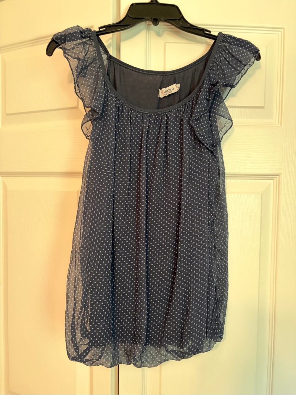 Polka Dot Ruffle Sleeve Tank Top - Navy